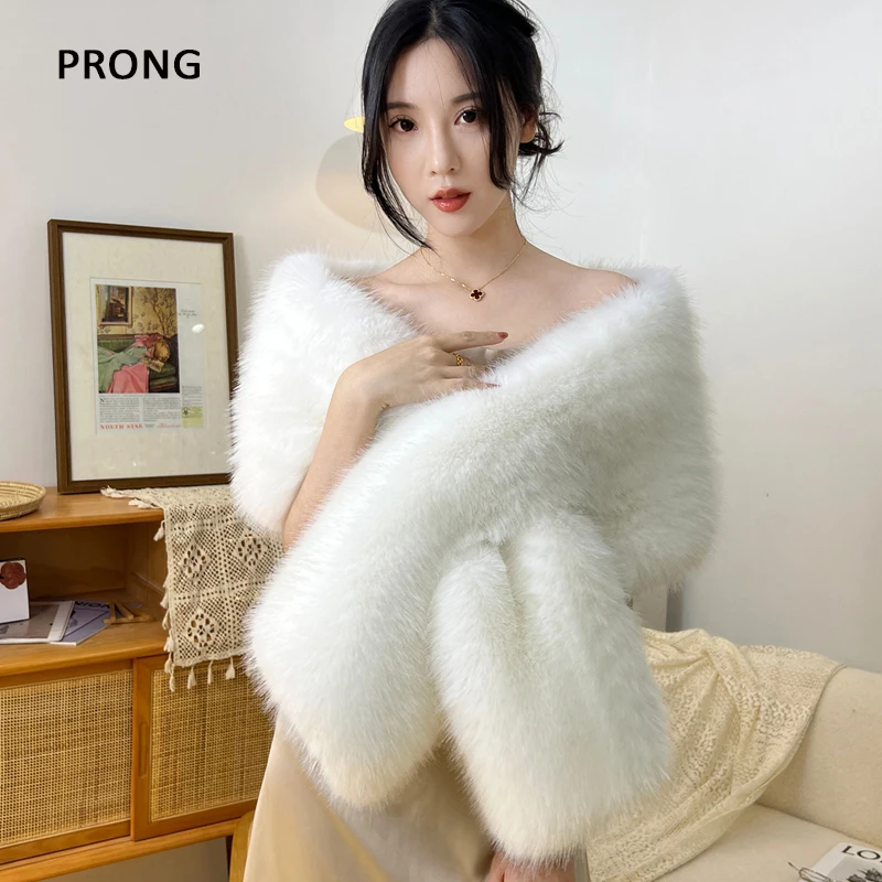 

Faux Fur Wedding Shawl Woman Party Bride Cape Cloak Autumn Winter Banquet Stage Dress Scarf Bridal Wrap Bolero Accessory Stock