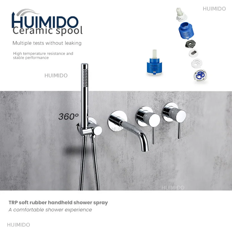Bathtub Faucet Bathroom Shower Mixer Set Hot Cold 2 Way Diverter Shower Solid Brass With 150MM/210MM/260MM Bath Spout Mixing Kit