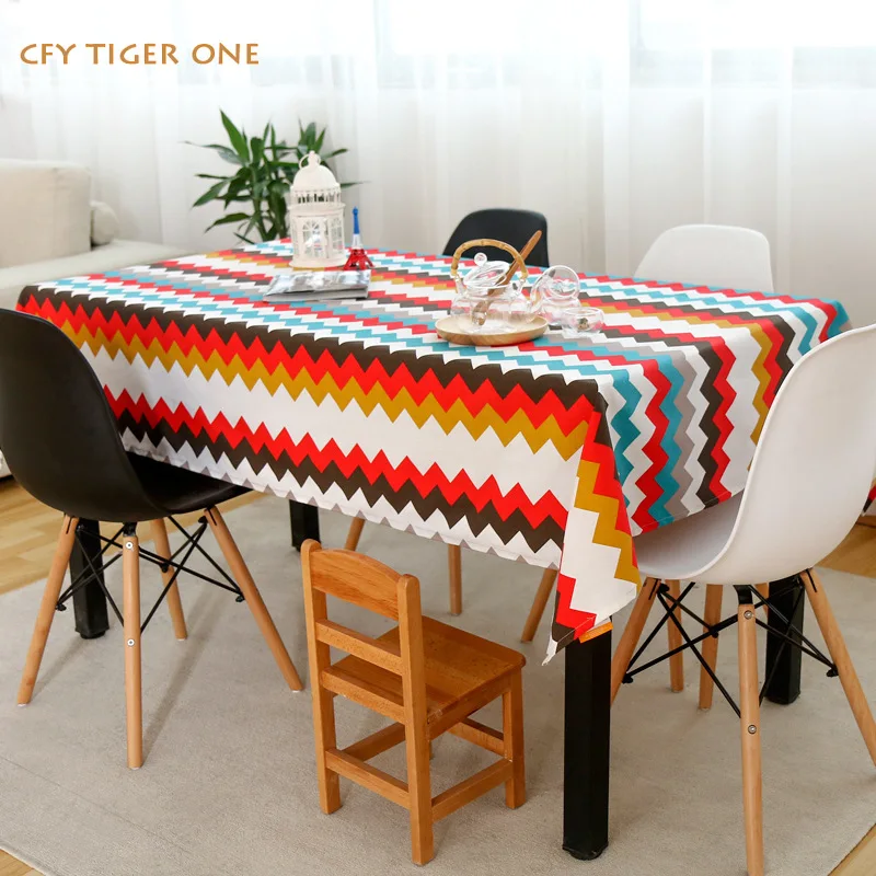 Cotton Linen American stripesTablecloth Antifouling Rectangular Tablecloth Washable Oil Resistant Coffee Table Mat Table Cover