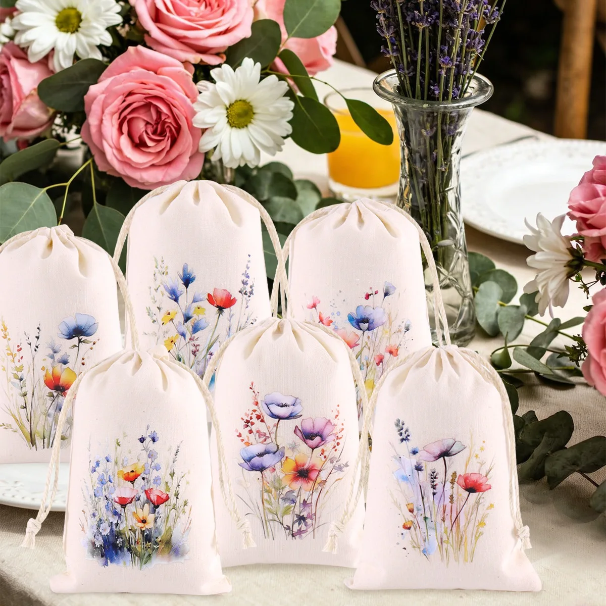 6 Stück Baumwollbeutel mit Schmetterlingsmotiv, Frühlingsparty-Geschenkverpackung, kleine Baumwollbeutel, Heimverpackungsbeutel, DIY-Geschenke für den Urlaub – Detail 8