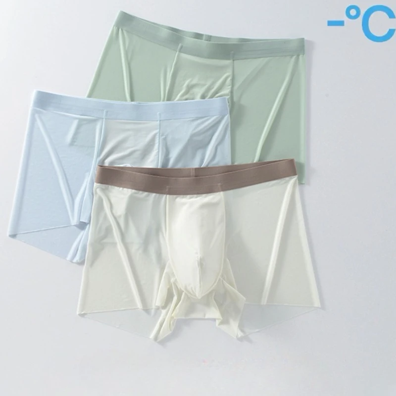 

2025 Summer Ice Silk Underwear for Men Ultra-thin Males Seamless Boxers Shorts Transparent Satin Bikini Hombre Lingerie Panties