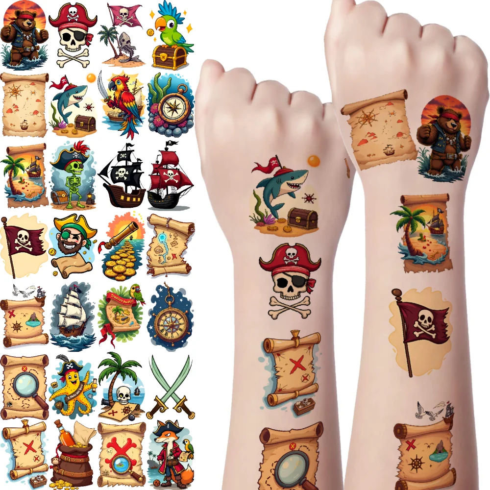 63 قطعة الوشم المؤقت شجرة النخيل ملصقات الوشم المؤقت الجمجمة مدفع مقاوم للماء طويلة الأمد ملصقات الجسم خريطة القراصنة #2