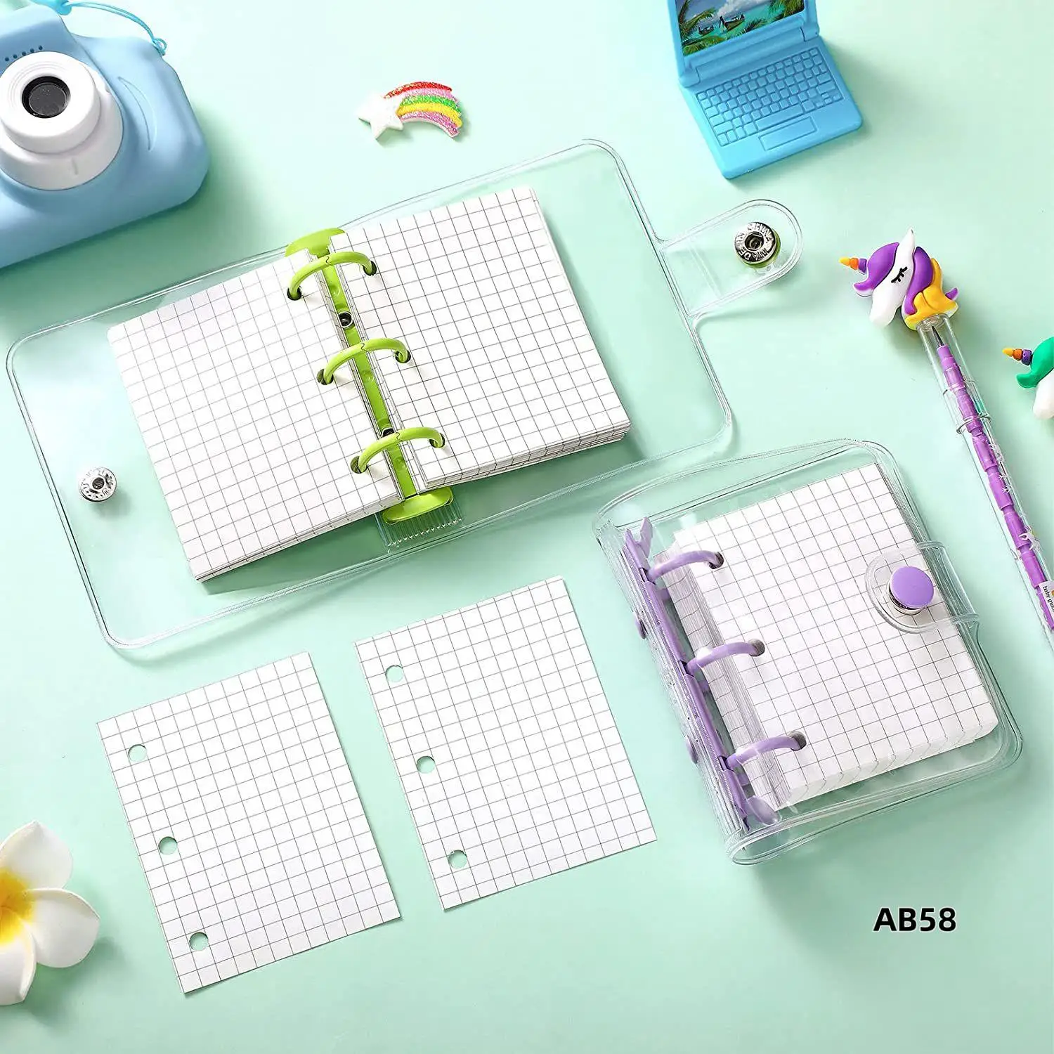 2 Sets Mini Clear 3 Ring Binder Covers With Binder Inner Paper Bag Clear Soft PVC Notebook Closure Binder