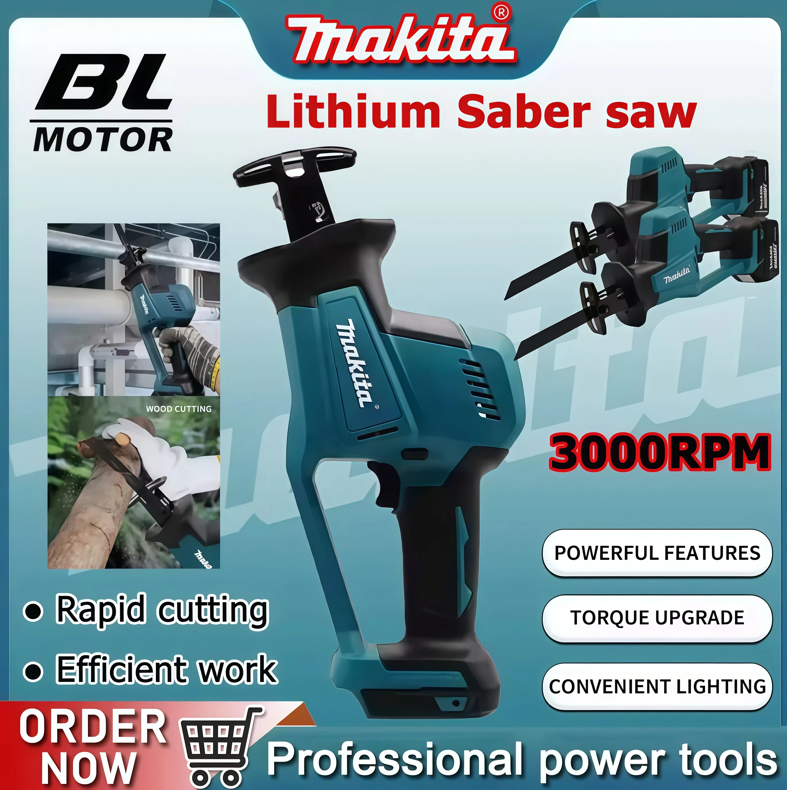 

Makita DJR189 Cordless Rechargeable Wood Metal Cutting Saw Brushless Electric Reciprocating Saw Portable