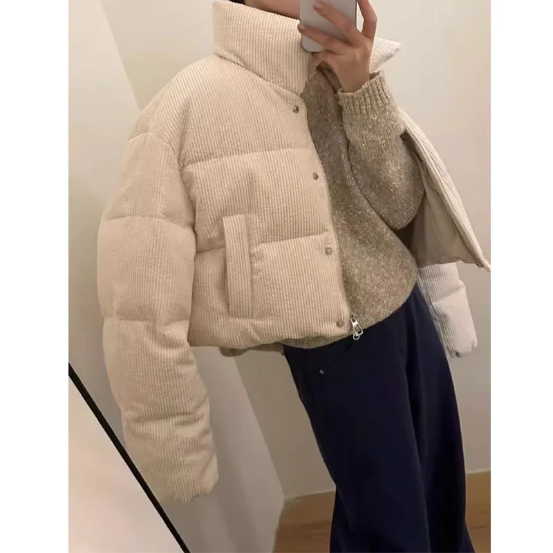 Chaqueta acolchada de algodón y pan de pana para mujer, versión coreana, abrigo de invierno para niña, chaqueta acolchada con cuello levantado para estudiante, pantalones cortos gruesos