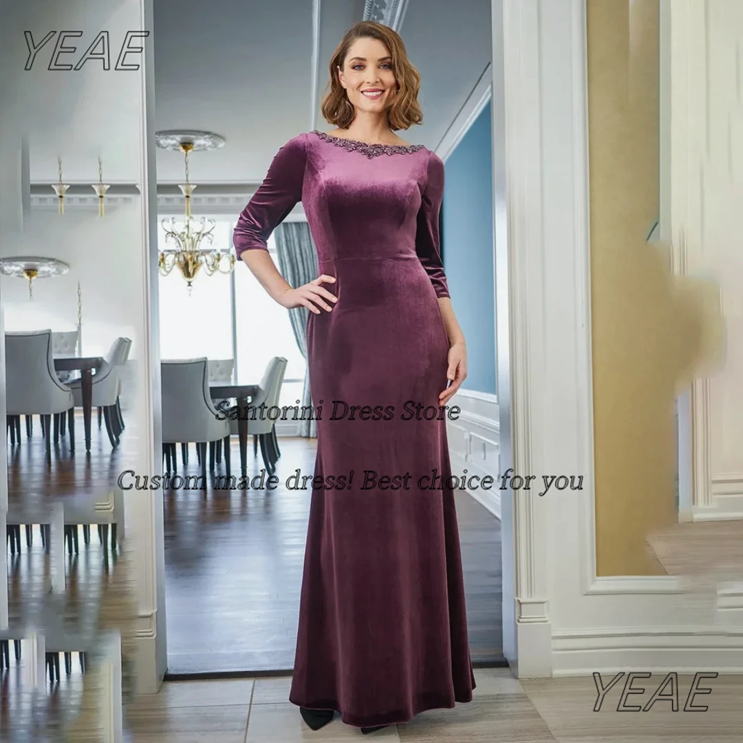 

Санторини Велюровые платья для выпускного вечера Вечернее платье три четверти с бисером и V-образным вырезом на спине Платье для матери невесты на свадьбу по индивидуальному заказу