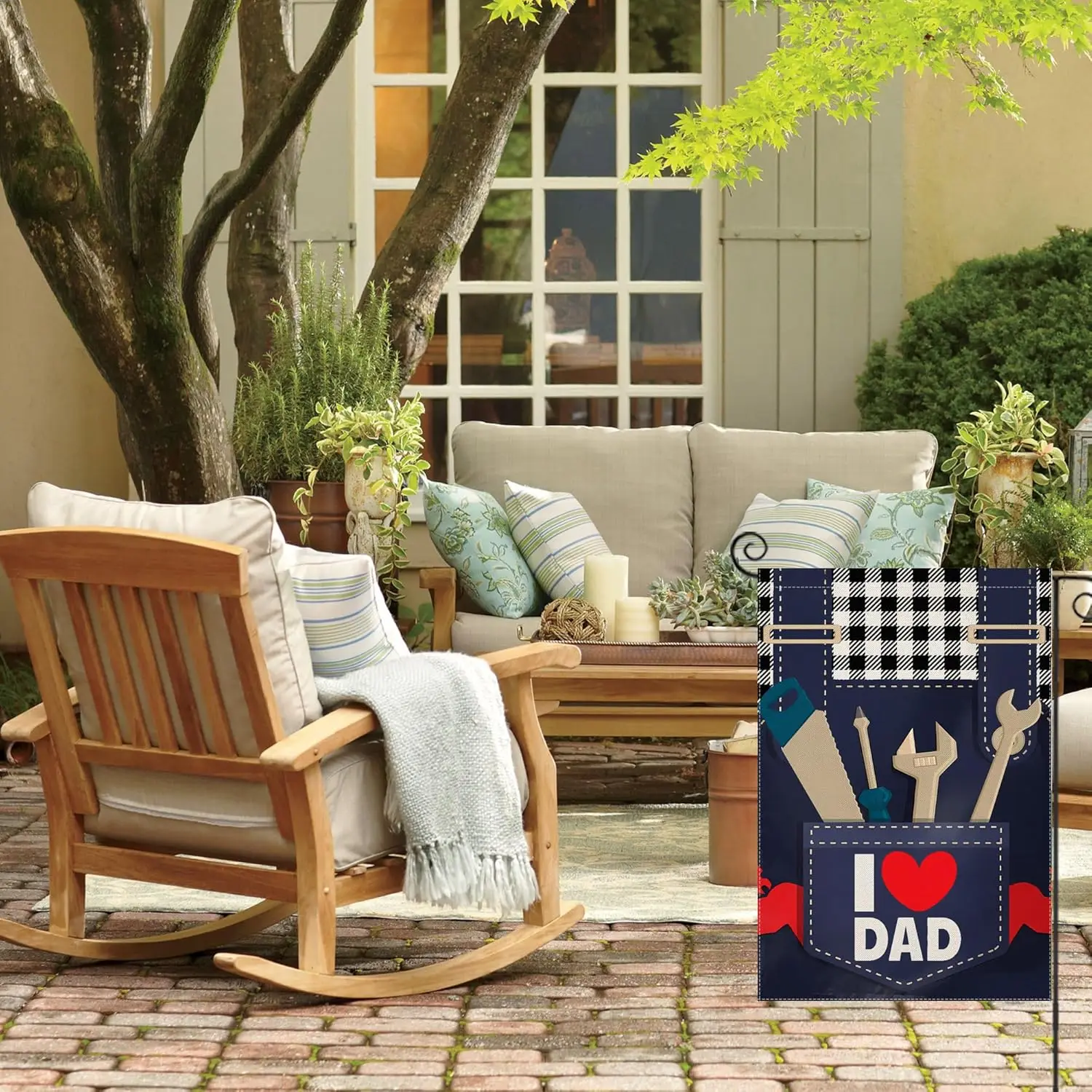 Father's Day Garden Flags for Outside, I LOVE DAD Tool Kit Yard Decoration, Small Gift for Daddy Papa Grandpa Grandfather, S