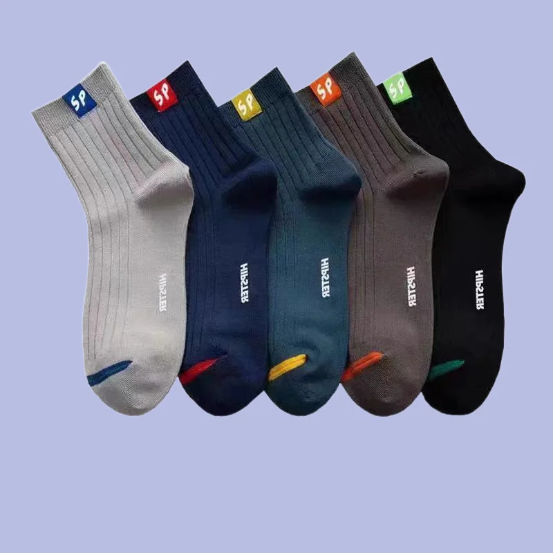 5/10 Paar mittellange atmungsaktive Freizeit socken für Herren Brief vielseitige Herren socken geruchs neutrale schweiß absorbierende Sport-Baumwoll socken