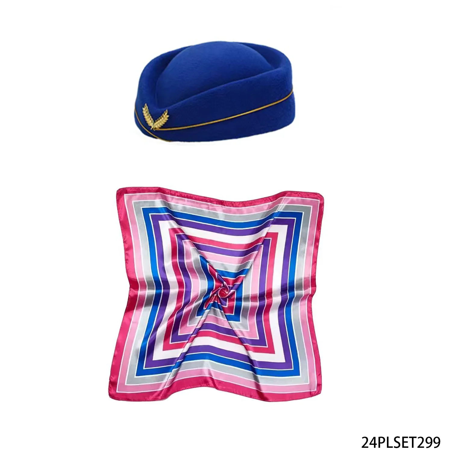 Chapéu de comissário de bordo com cachecol, chapéu de comissário de bordo, cachecol, acessórios de roupas para membros da tripulação, fantasia de cosplay de comissário de bordo