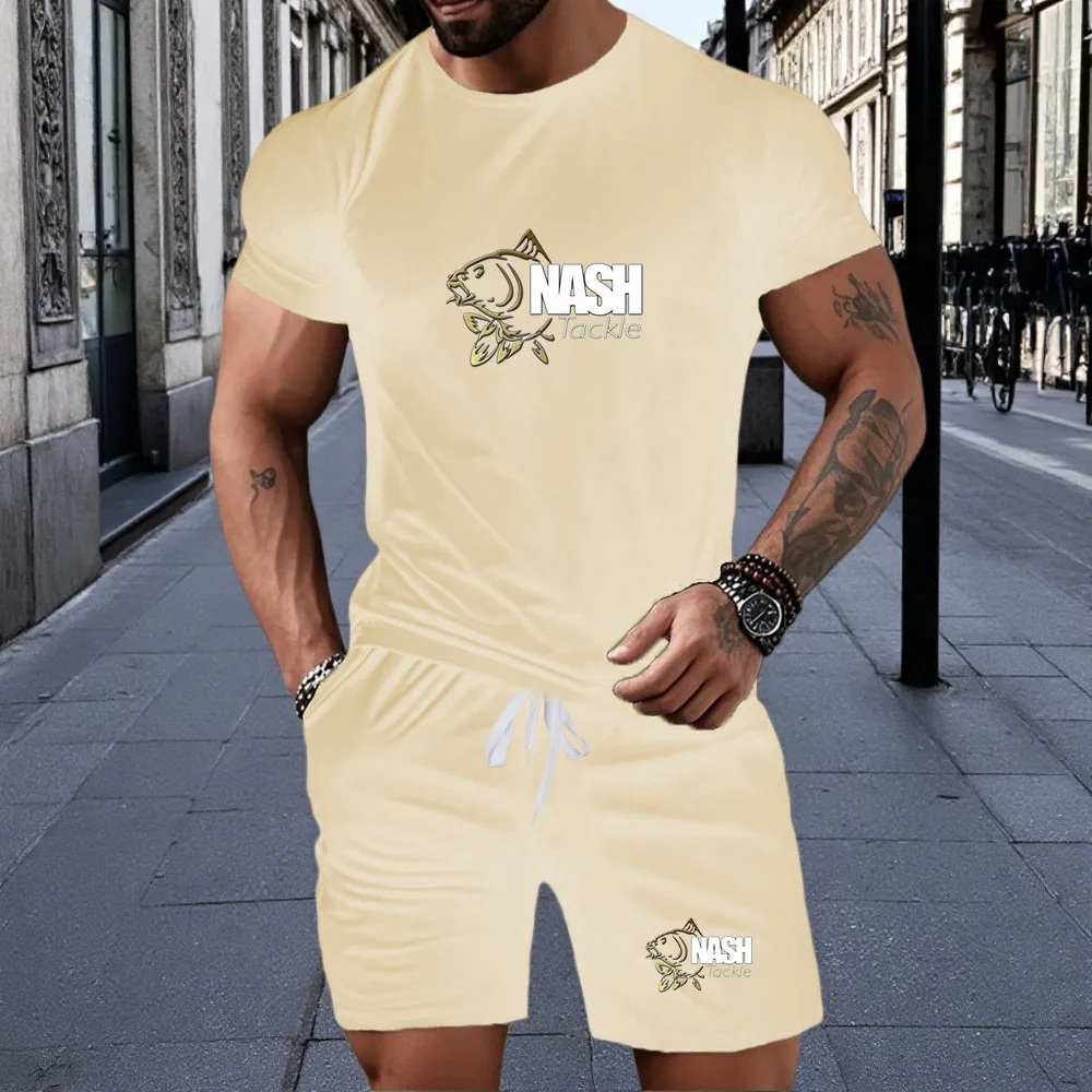 

2026 New Summer Men's Fashion Short sleeved T-shirt+Split Shorts 2-piece Set of Sportswear Fashion Jogging Casual Men's Set
