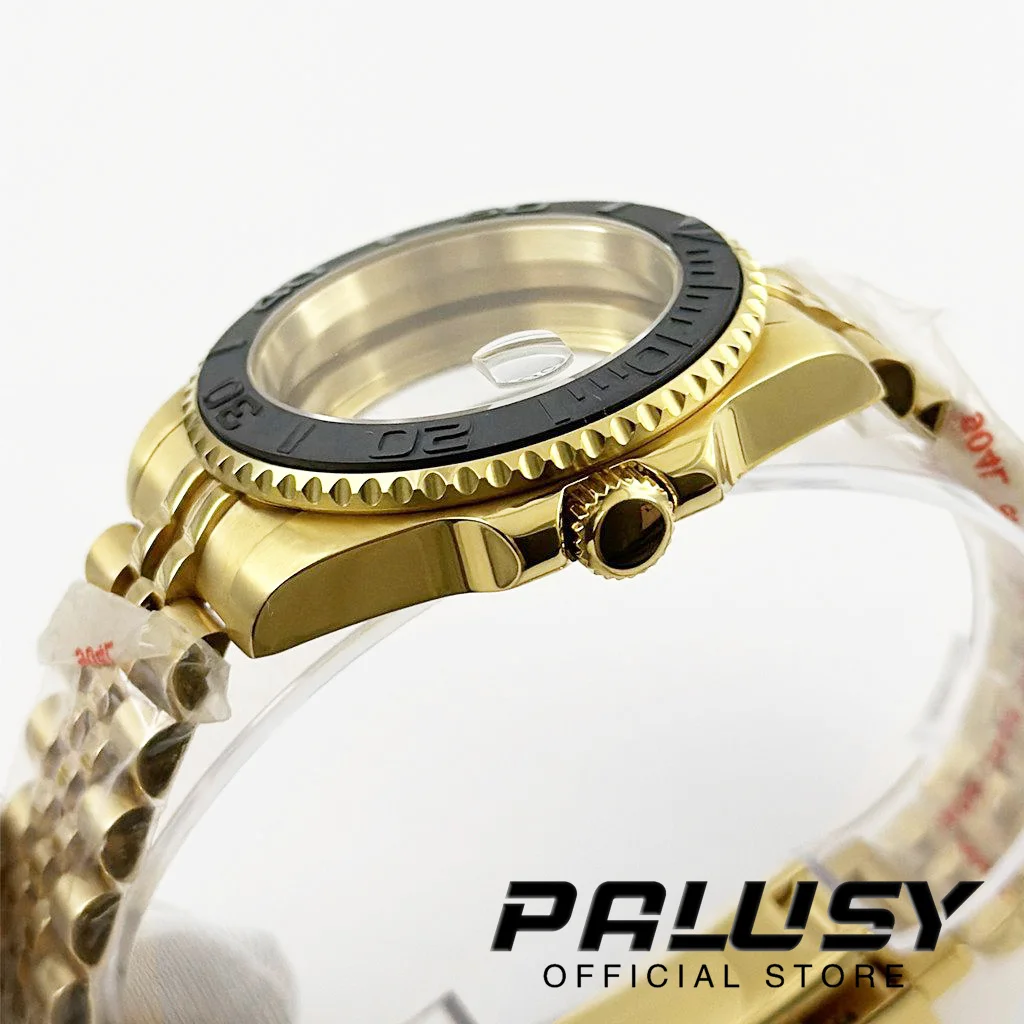 Золотой 40 мм, черный керамический безель для дайвера, водонепроницаемый, подходит для NH34 NH35 NH36 ETA2824, механизм, сапфировое стекло, корпус для часов, скользящая застежка