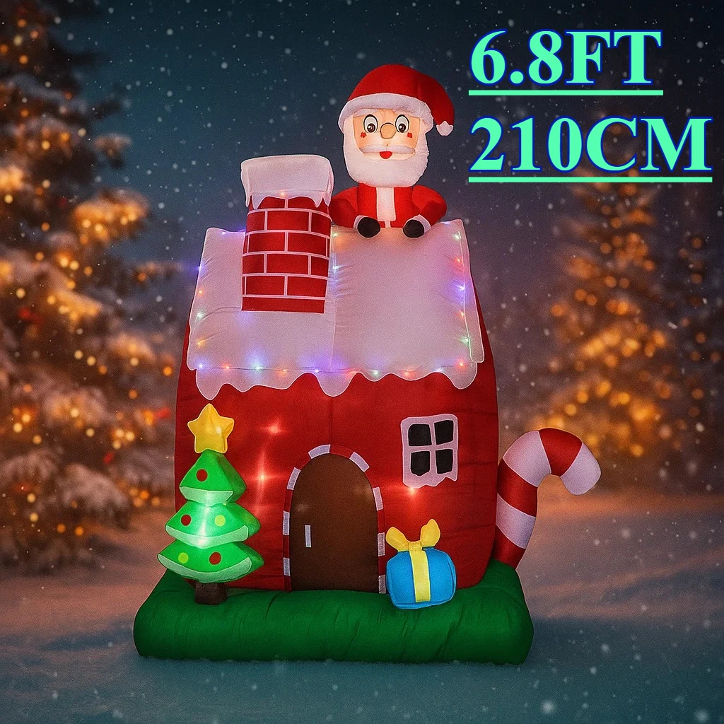 

6.8FT Xmas Toy Inflatable Christmas House Decor Santa with LED Yard Decor Festive Home Ornament Xmas Gifts Supplies Decorations