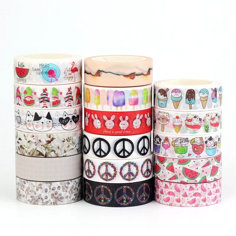 NEW 1PC 10M Decor Ice cream Watermelon Neutral Leaf Summer Washi Tape Scrapbooking Journal Adhesive Masking Tape Cute Stationery