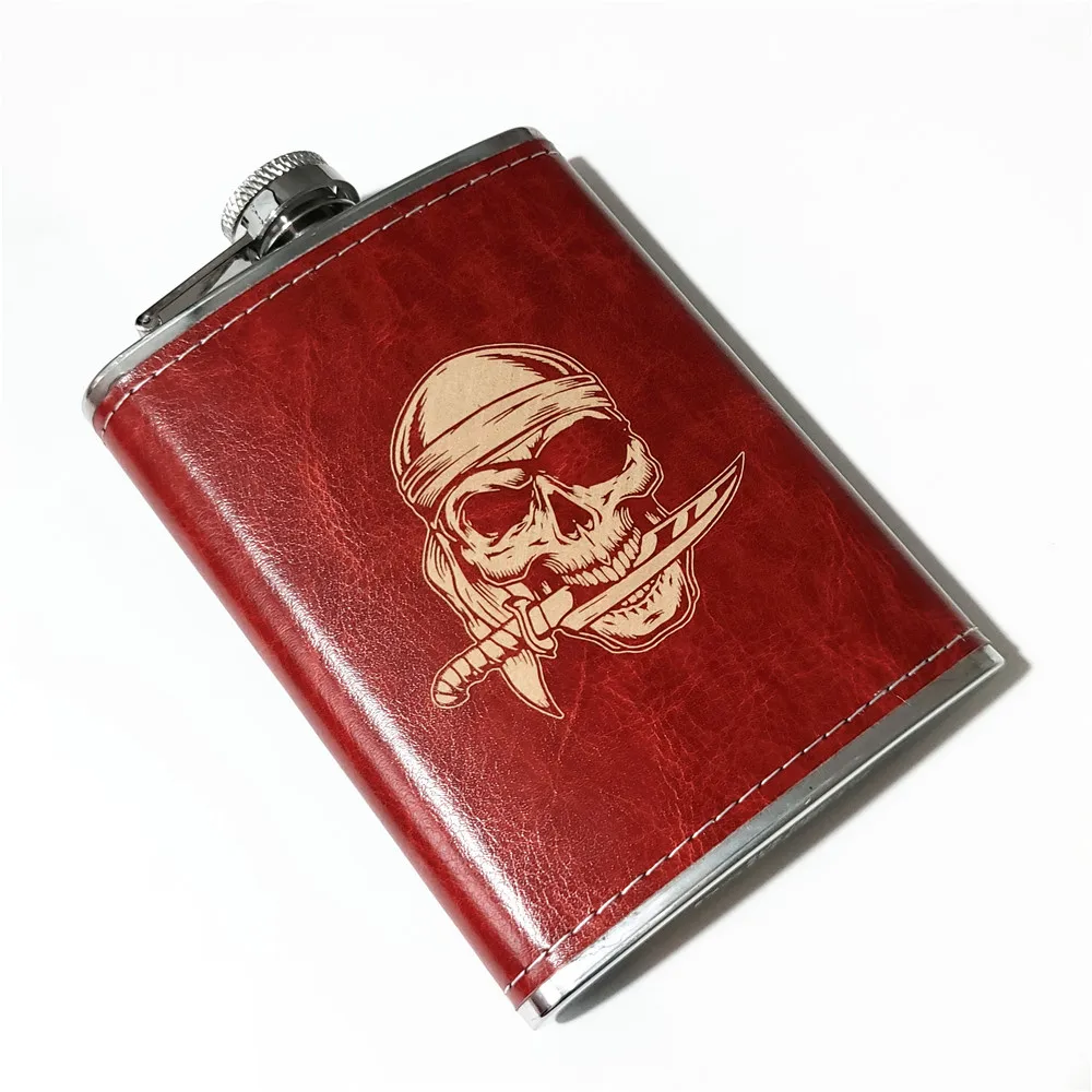 Pirater Captain 8OZ 304 Stainless Steel Hip Flask Cover Quality Brown Pu Leather Copper Lid Travelling Hiking Camping Flasks