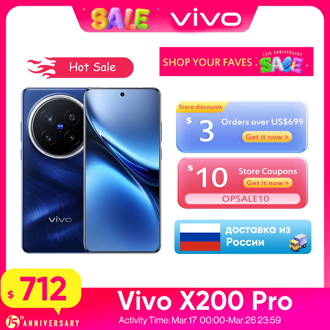 Original Vivo X200 Pro teléfono móvil 200.0MP cámara 90W carga 6,78 "AMOLED 120HZ 6000mAh batería Android 15,0 dimensión 9400