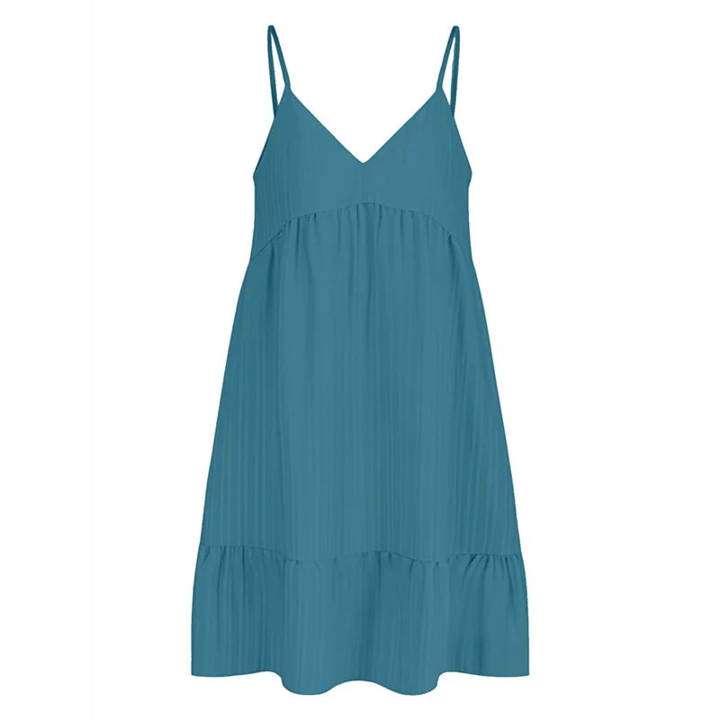 NEU – Sommerkleid für Damen 2025, Spaghettiträger, ärmellos, V-Ausschnitt, lässiges Swing-Sommerkleid