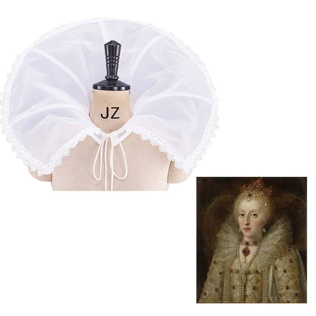 

Костюм королевы Елизаветы I для косплея, белый/черный воротник-стойка, золотой возраст, воротник королевы, средневековый воротник королевы Тюдоров, аксессуары