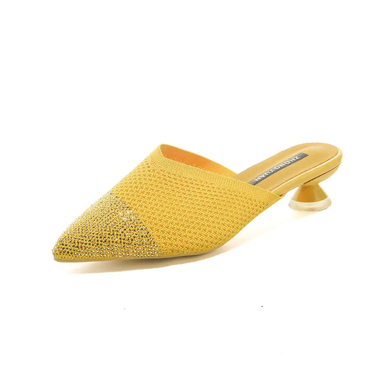 Women Mesh High Heeled Sandals Summer Large Size Solid Color Outer Wear Fashion Casual Pointed Toe High Heeled Sandals for Women