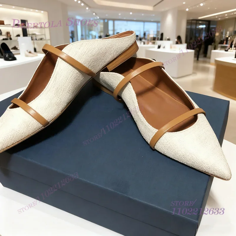 البغال المسطحة نصف جولة أشار تو الصنادل الجلدية السوداء المرأة عارضة الذهب حزام مشبك تصميم الفضة النعال جوفاء أحذية الملاعب المغطاة #2