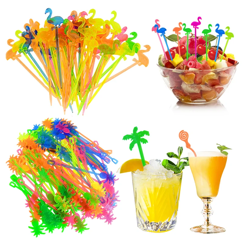 Flamingo Food Fruit Toothpick Hawaii Party Pineapple Cactus Drink/wine Swizzle Sticks For Bar Summer Wedding Party Decor Supplie