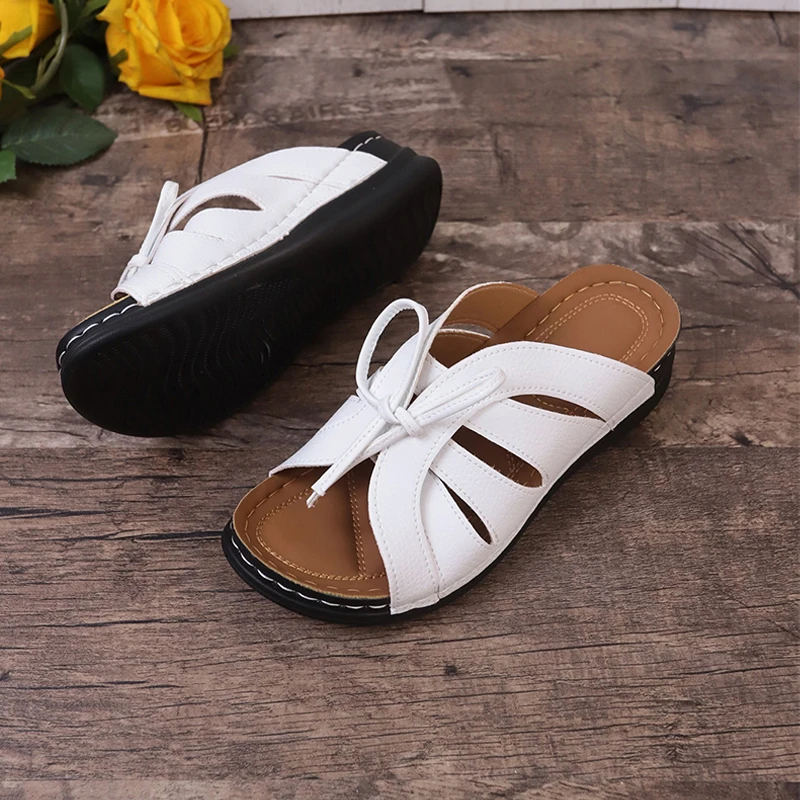 Butterfly Wing Design Mule Sandals Woman Fashion Bowtie Wedge Slides Ladies Retro  Comfy Outdoor Platform Slipper Shoes