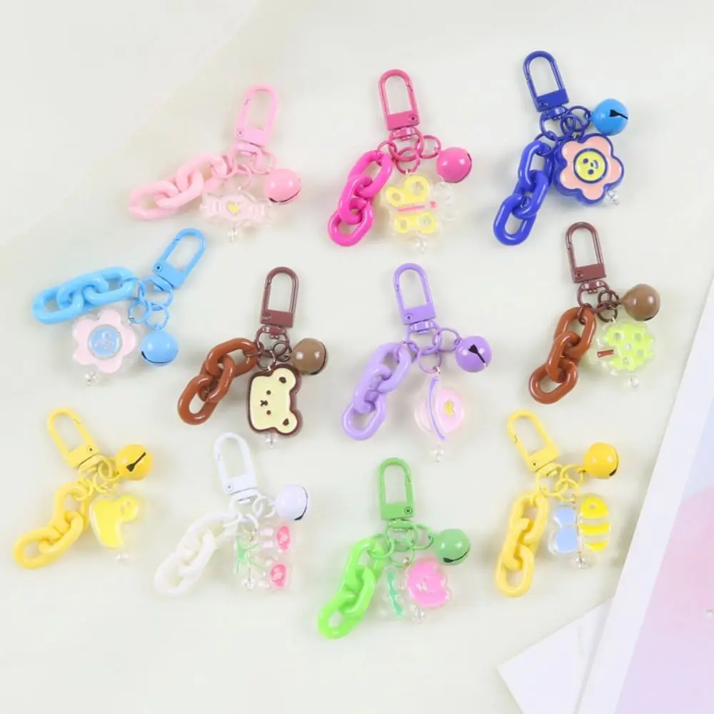 Alloy Little Bear Pendant Women Key Rings Heart Flower Earphone Case Pendant Creative Acrylic Car Key Chain Ornaments