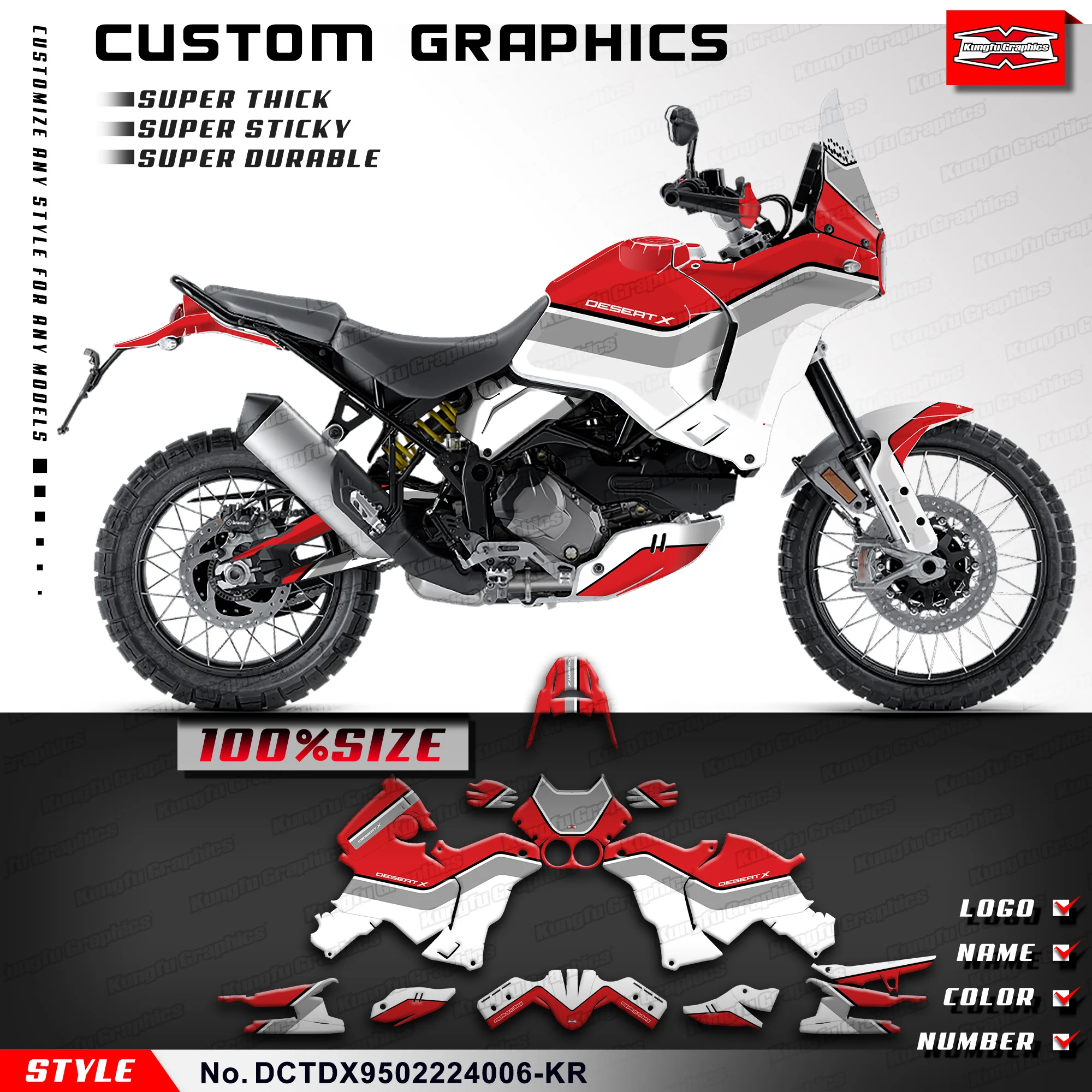 

KUNGFU GRAPHICS Motorcycle Stickers Laminated Decals for Ducati DESERT X 2022 2023 2024, DCTDX9502224006-KR