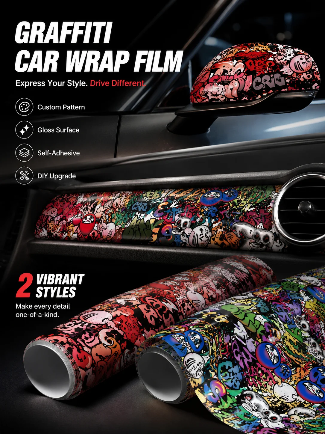 Graffiti-Vinylfolie PVC Cartoon Auto Motorrad Fahrrad Skateboard Dekorative Aufkleber Wasserdichte Folie – Detail 5