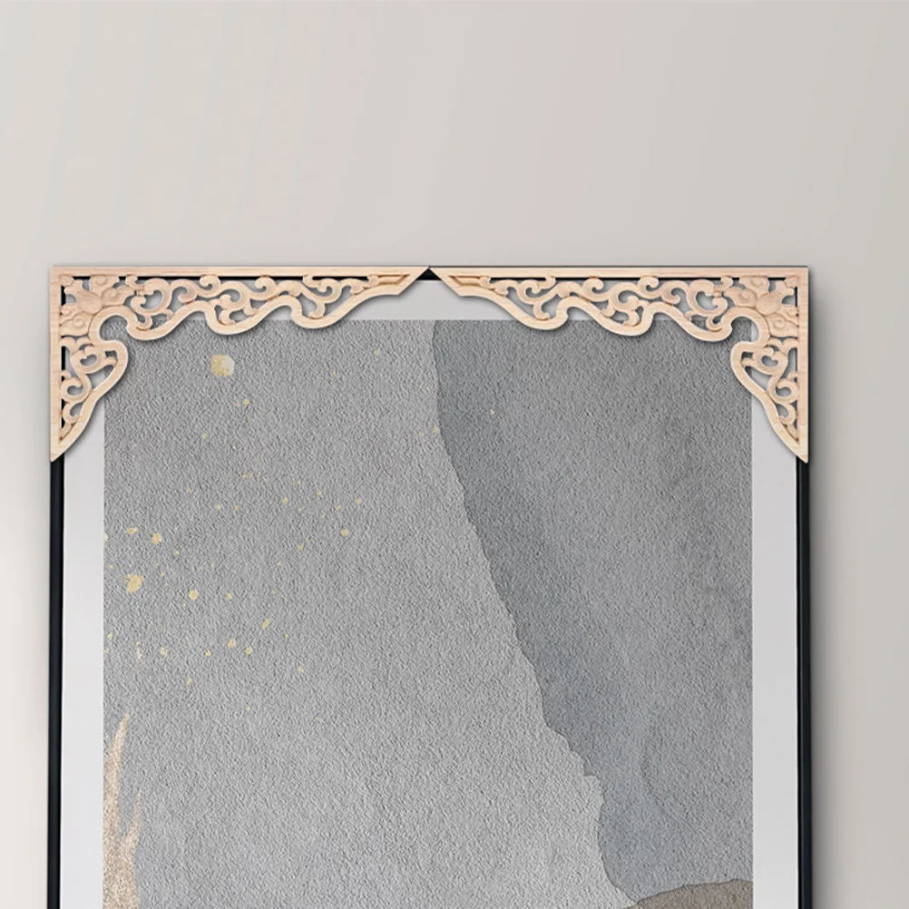 

4Pcs Wooden Carving Appliques Unpainted Hand Carved Corner Onlays for Furniture Wall Cabinet Bed Decorative Wood Moulding Trim