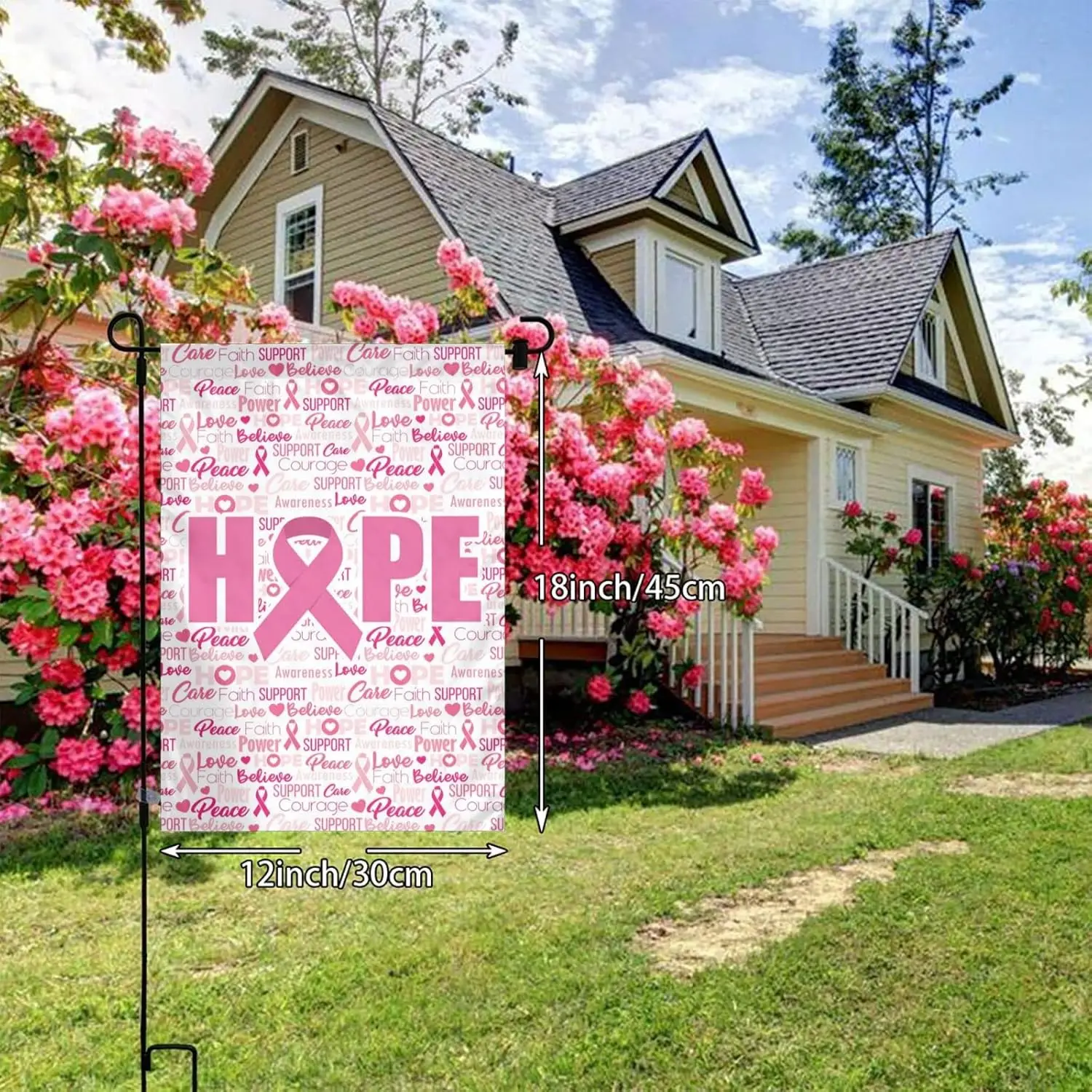 Breast Cancer Awareness Pink Ribbon Hope Garden Flag 12x18 Double Sided Welcome Small Banner Decoration Flags for Outside Yard