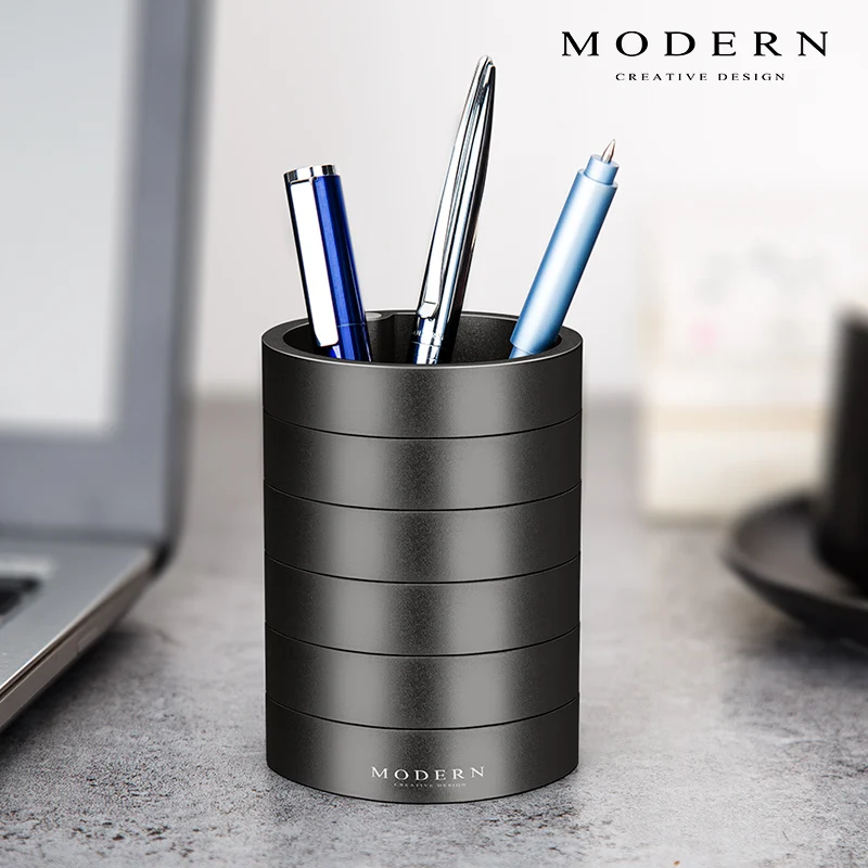 Modern High-grade Aluminum Alloy Creative Pen Holder  Desktop Stationery Container Desk Organizer