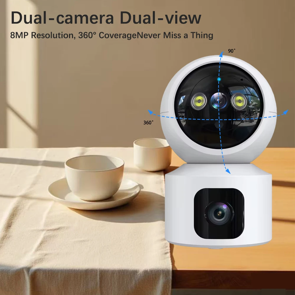Jaxcam WiFi 4K 8MP Dual Screen WiFi IP Camera Indoor Two Way Audio IP Wireless CCTV Video Surveillance Mini Baby Monitor