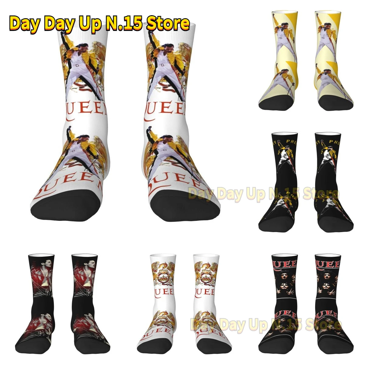 Funny British Singer Songwriter Freddie Mercury Queen Socks Men Women Warm 3D Printing Football Sports Socks