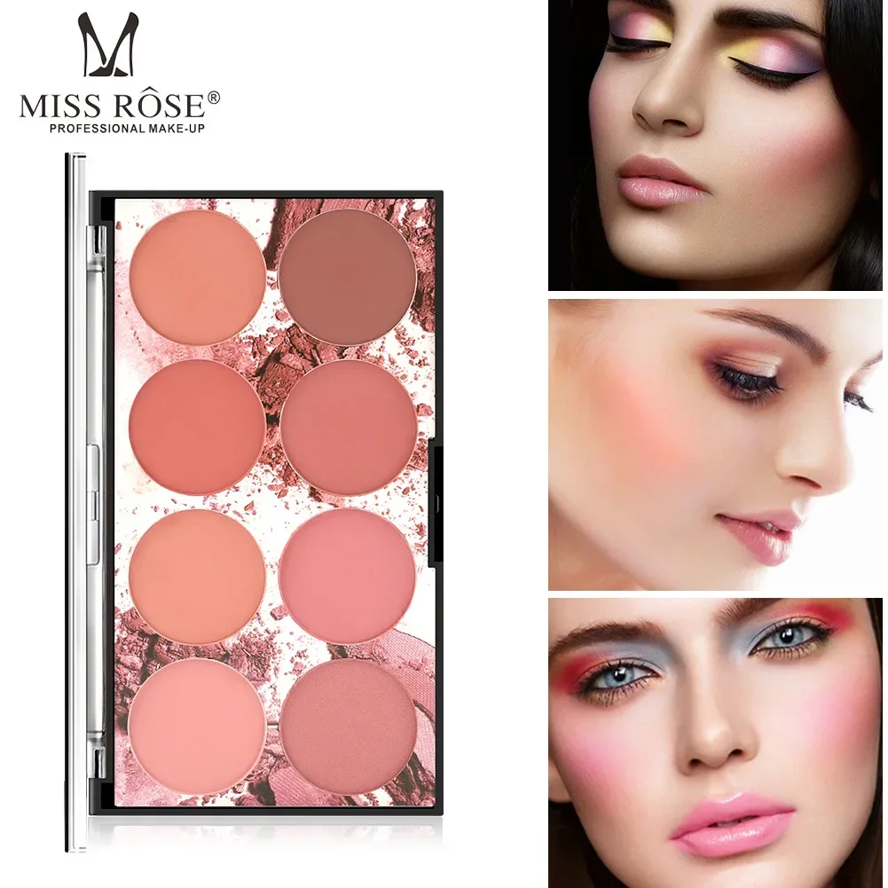 High Quality MISS ROSE 8 Color Natural Finish Face Blush Palette Makeup Sheer Coverage Blushe Highlight Contour Blusher Pallete