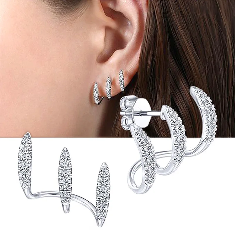 LATS 2022 New Korean Crystal Claws Ear Hook Earrings for Women Four-Prong Silver Color Modern Design Ear Earring Fashion Jewelry