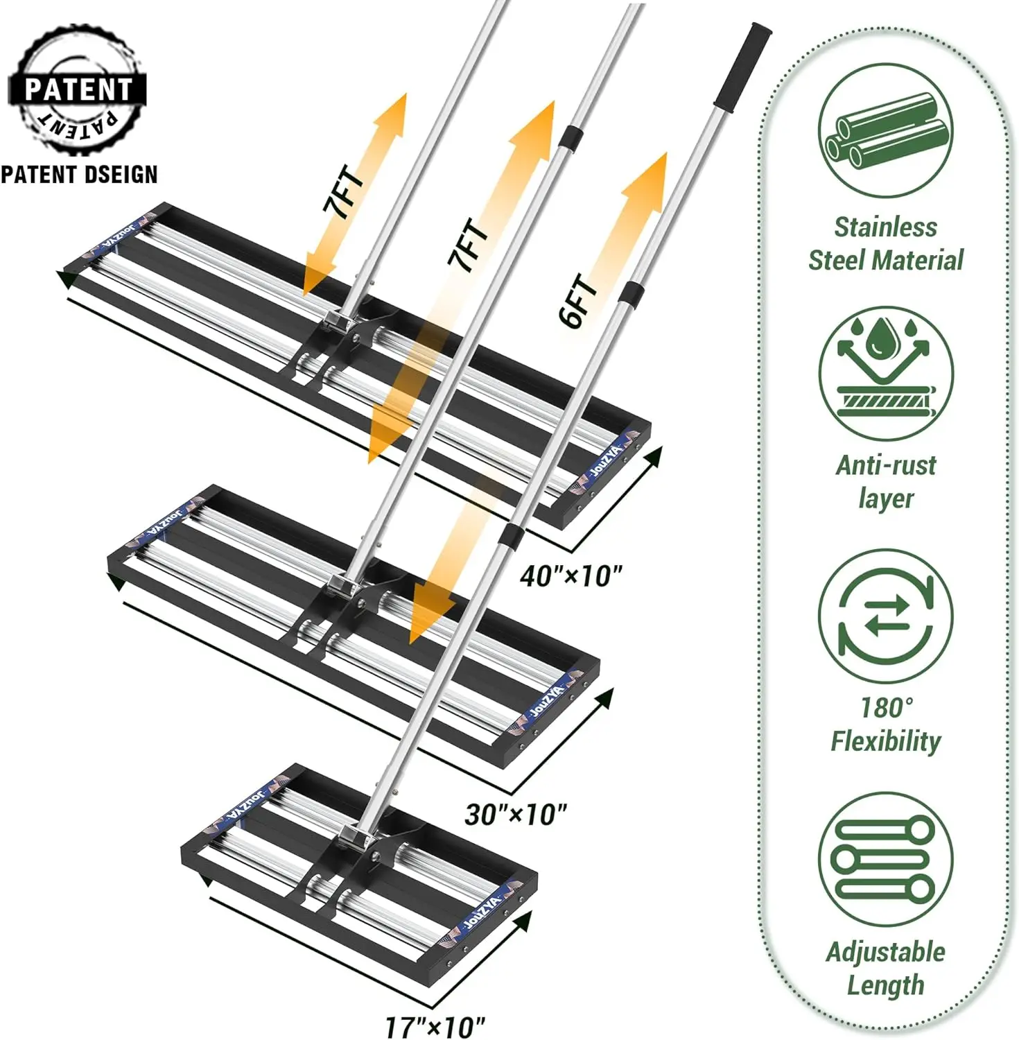 Lawn Leveling Rake with Aluminum Rollers, Stainless Steel 17\