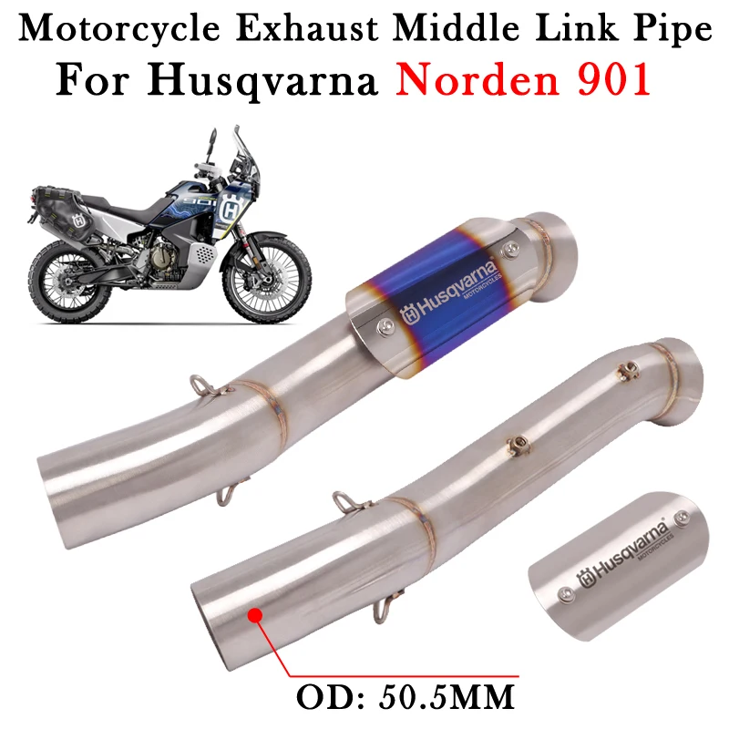 Slip On For Husqvarna Norden 901 Motorcycle Exhaust Modify 51MM Muffler Escape Moto Bike Middle Link Pipe With Heat Shield Cover