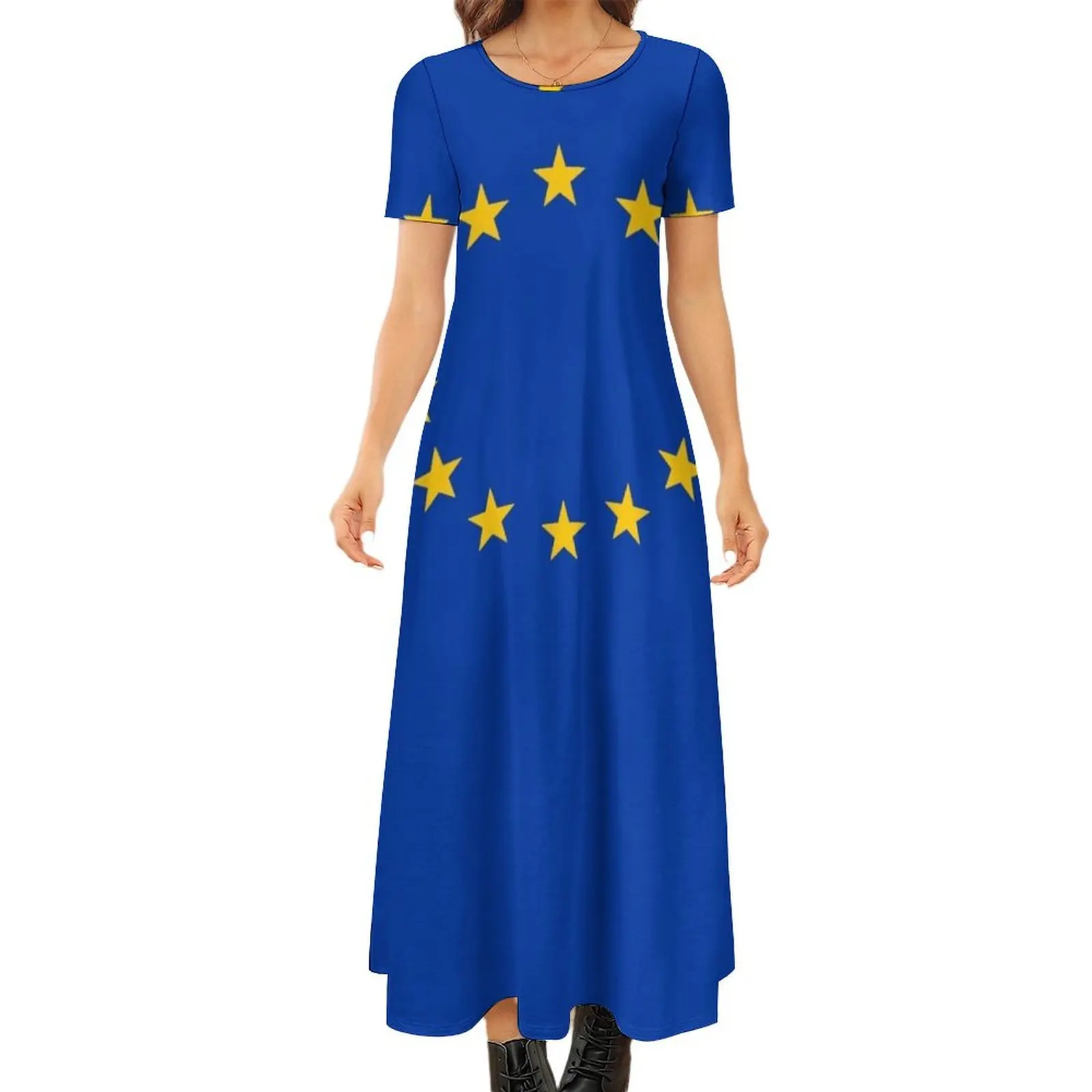 

EU Europe Flag Round Neck Short Sleeve Dress birthday dresses for women dresses for women beach outfits for women