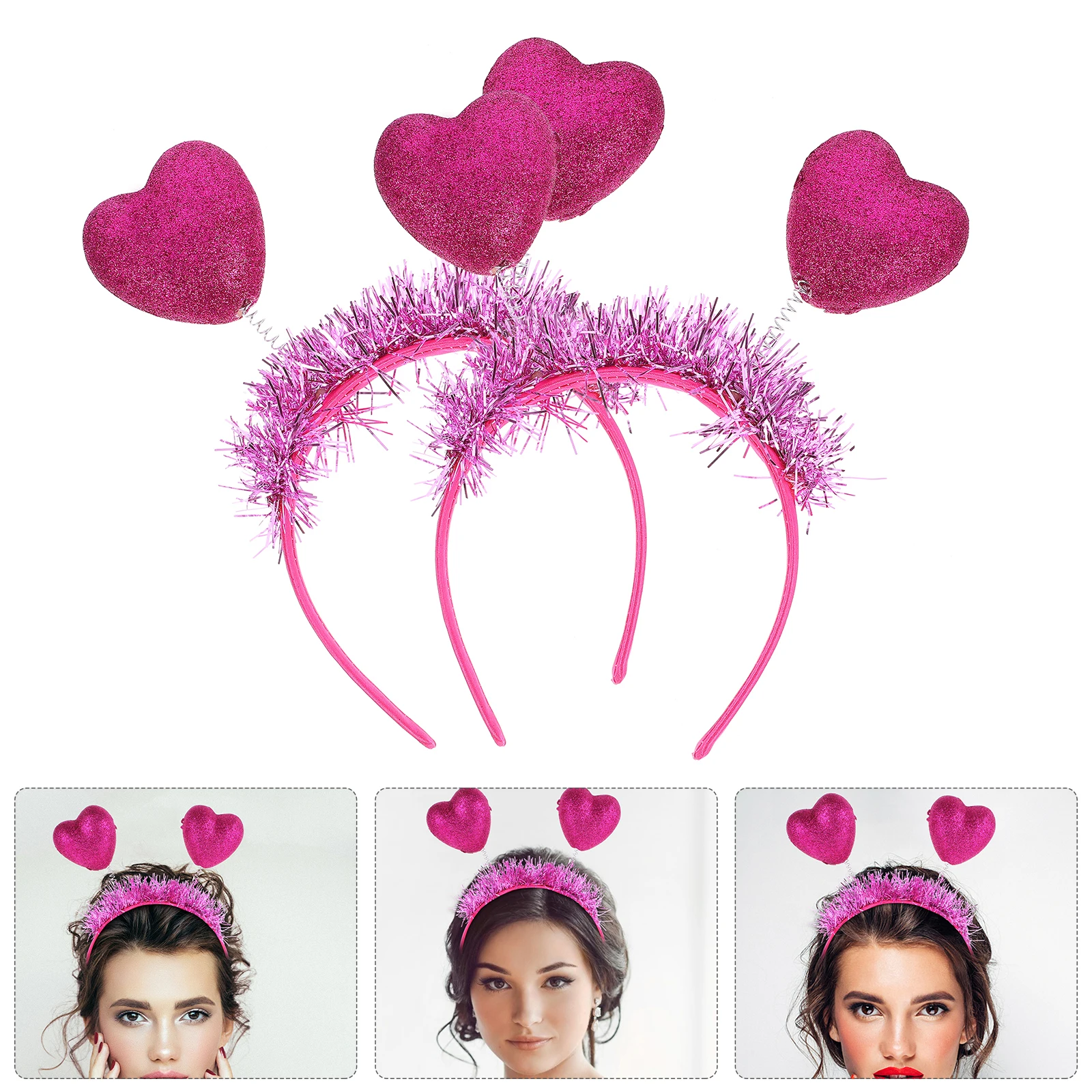 

2pcs Heart Shaped Hair Hoops Romantic Red Accessories for Women Valentine's Day Wedding Party Photo Props Headb