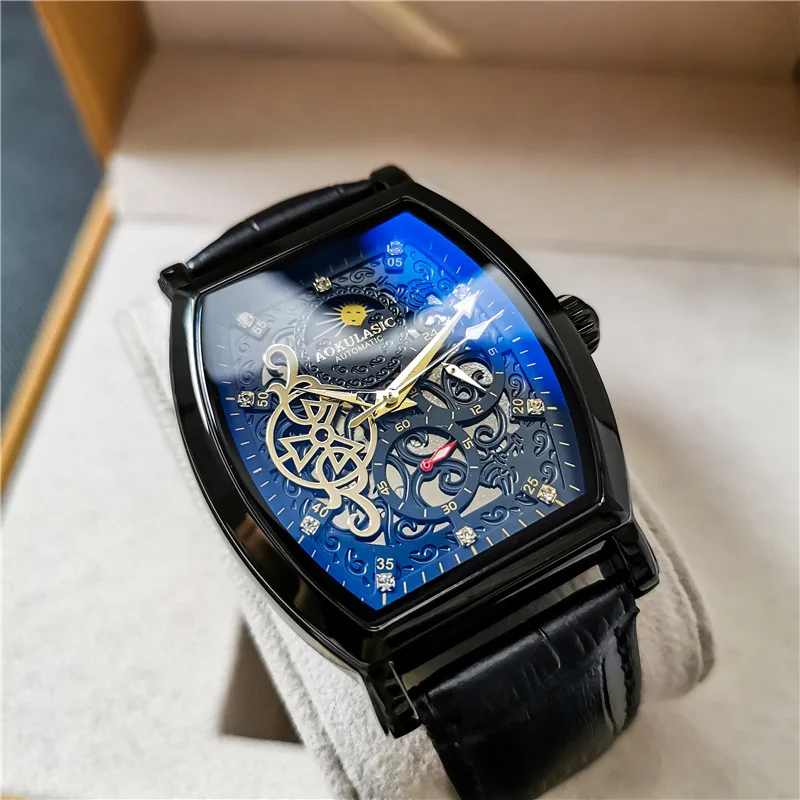 Orologio meccanico automatico senza marchio ufficiale orologio con fondo trasparente scavato Lea luminoso impermeabile da uomo