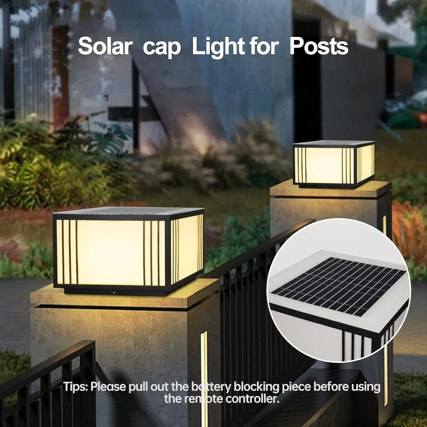 Lights Solar Powered LED Column Caps Lamps Black Square Exterior Post Lantern Waterproof Fence Deck Lamp Post Light Fixture Sola