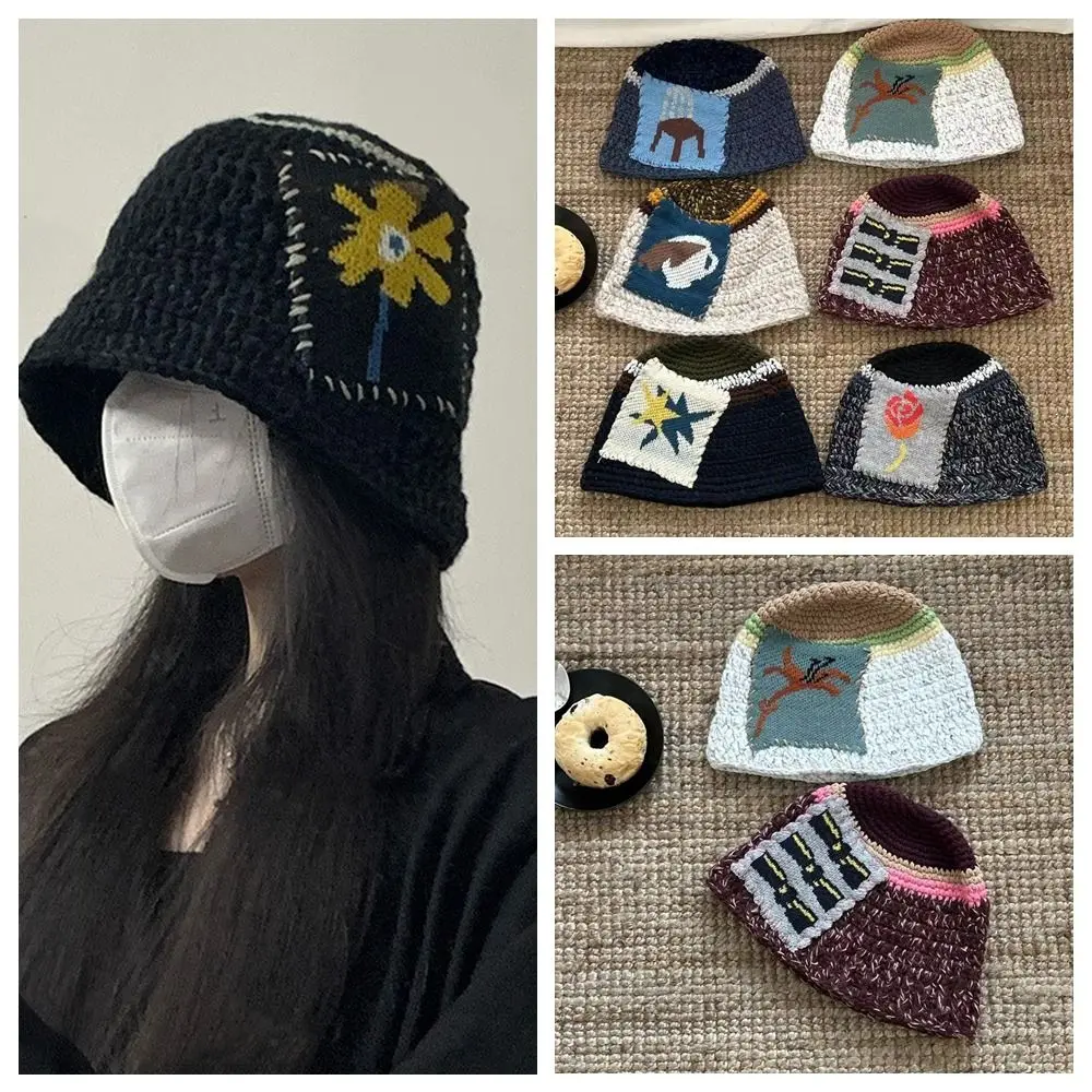 

Casual Warm Cap Wool Beanies Stripe Weave Bucket Hat Cute Wool Hat Basin Hat Autumn
