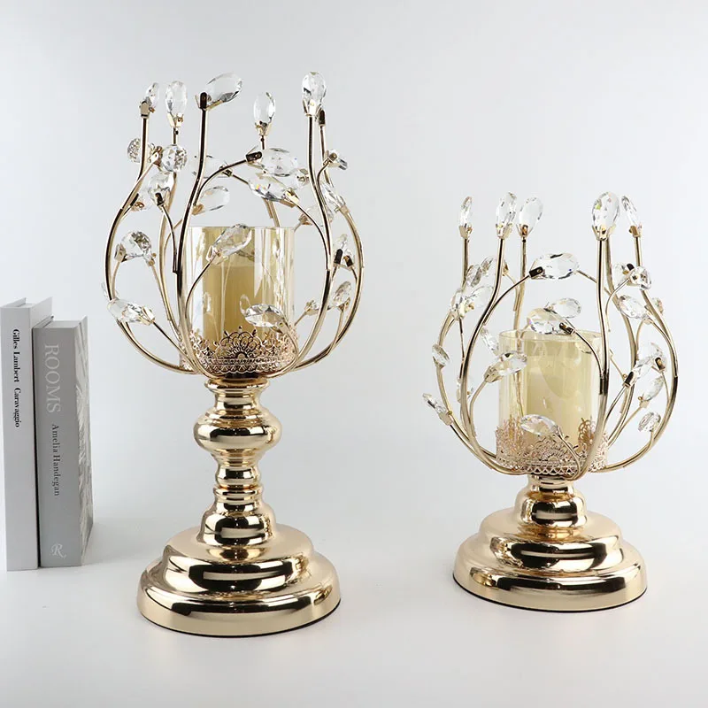 European Candle Candle Holder Crystal Metal Candle Holder Ornament Light Luxury American Household Dining Table Light Din