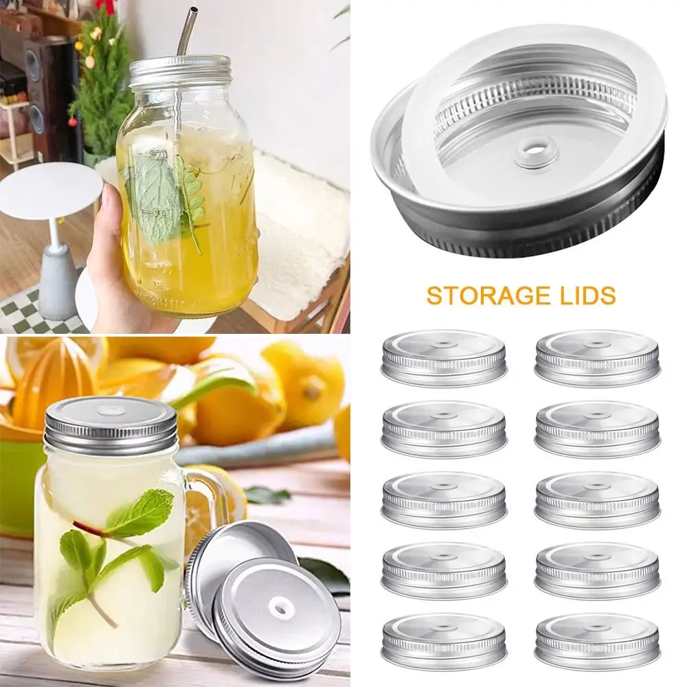 

10pcs Storage Lids Practical 70mm with Straw Hole Mason Can Rust Prevention Wide Mouth Sealing Cover Home
