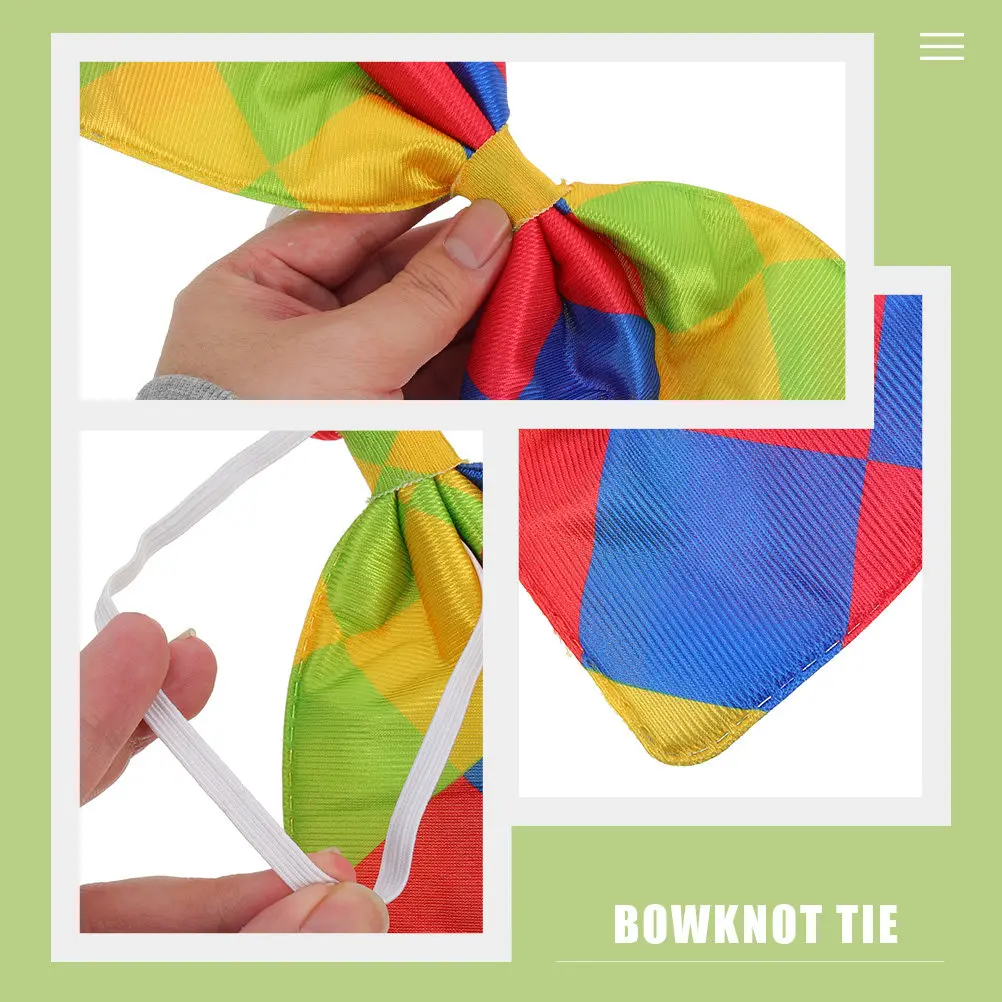 3Pcs Rainbow Clown Bow Tie Unisex Multicolor Fancy Bowknot for Birthday Parade Halloween Carnival Masquerade Performance Costume