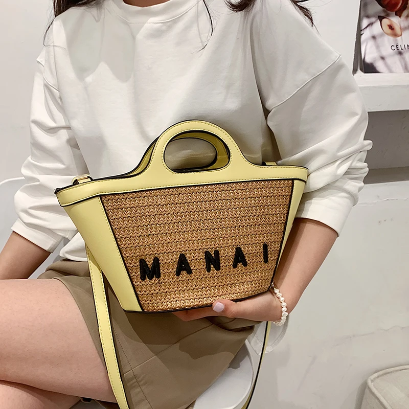 New Brand Fashion Women Crossbody Bags Designer Female Large Capacity Letter Shoulder Bag High Quality Straw Woven Beach Handbag