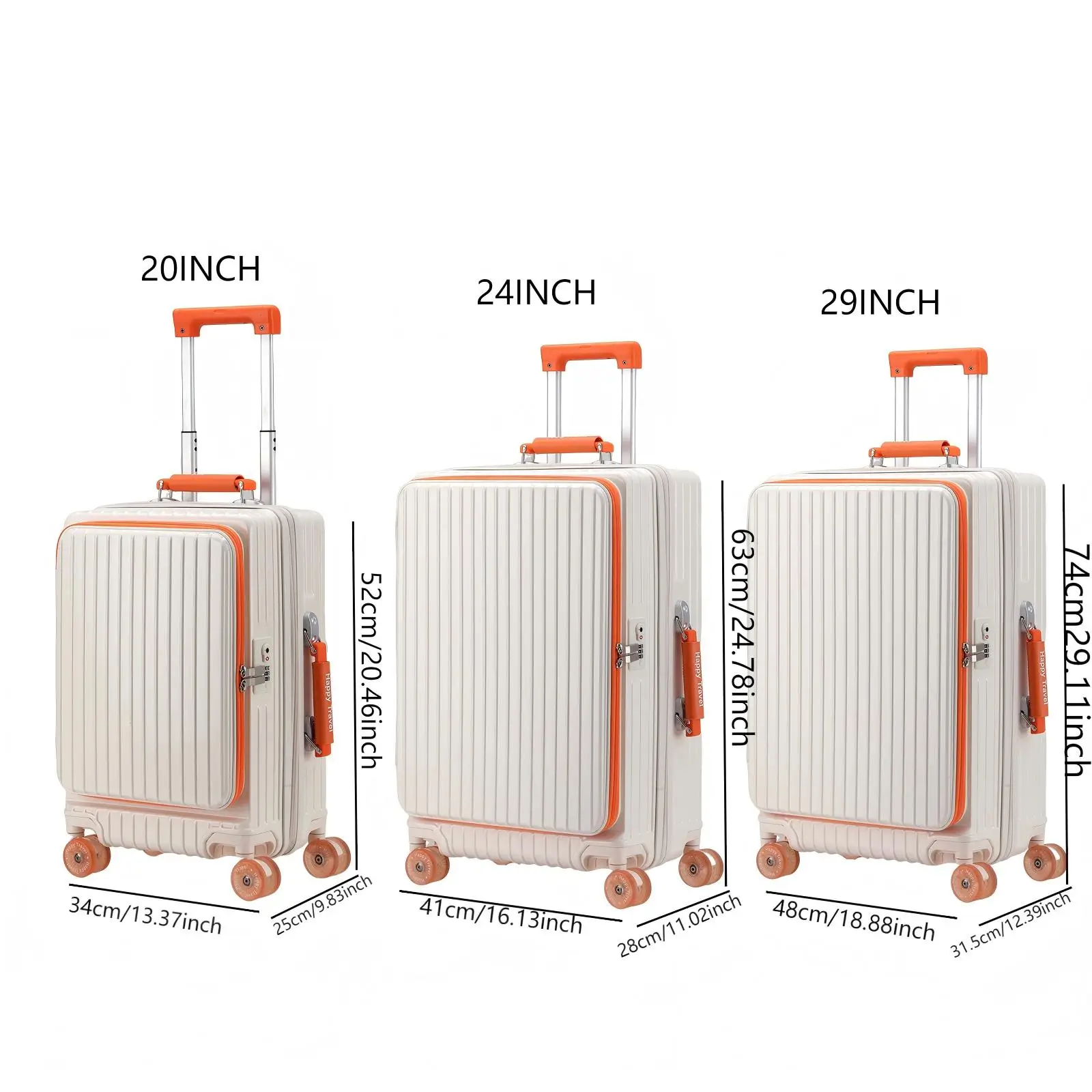 1-teiliges Set aus einem Reisekoffer mit Frontöffnung und Gummireifen, einem Trolley-Koffer mit einer 5 cm dicken, erweiterbaren Zwischenschicht, einem Ledergriff, einer Reisetasche mit Handyhalterung, einem zusammenklappbaren Getränkehalter, einer seitlichen Hakenfunktion und einem Zollschloss, geeignet für Strandurlaube und längere Reisen. – Detail 14