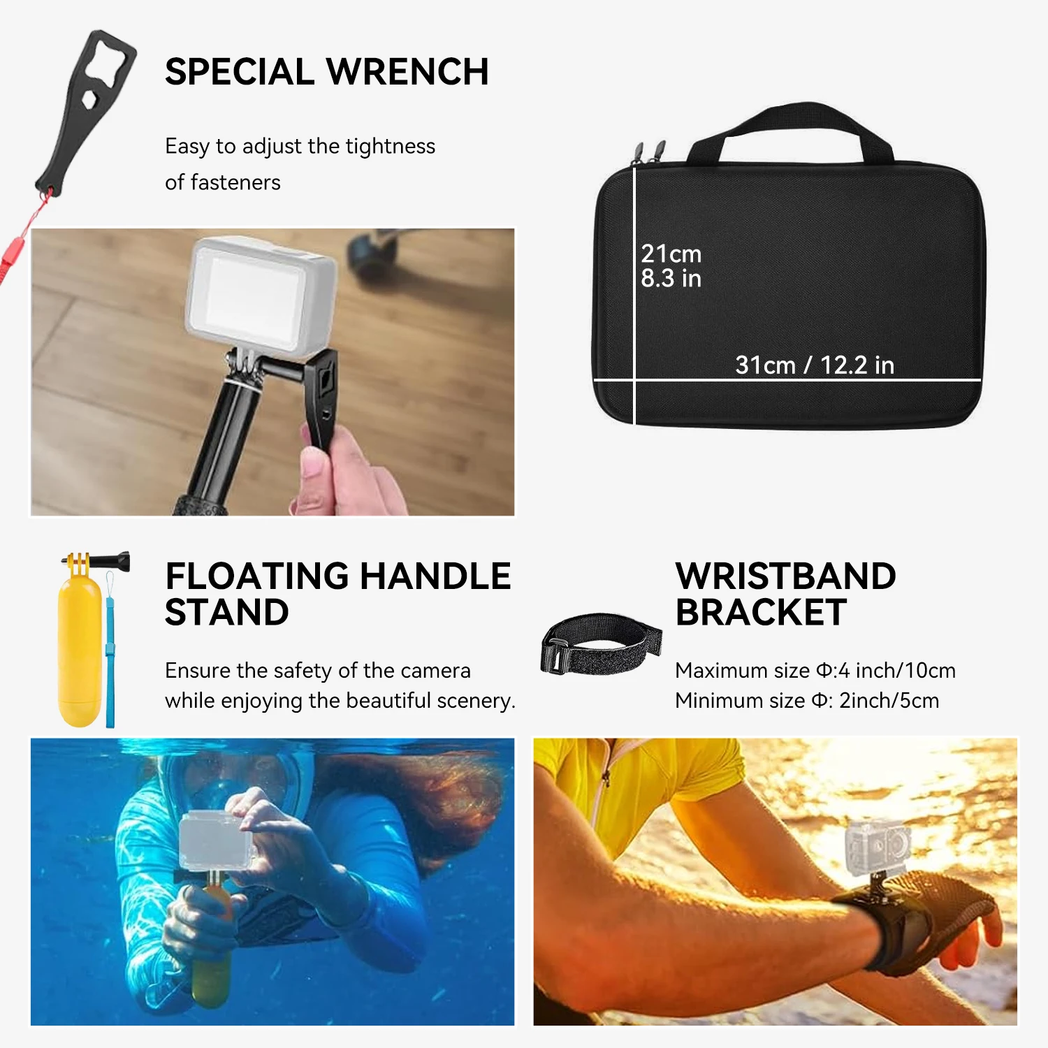 مجموعة مغامرات Pro 50 في 1 لـ GoPro 13/12/11، DJI Action 5/4، Insta360 Ace - 360 °   حاملات الدراجة/الخوذة/الصدر وحقيبة مقاومة للماء