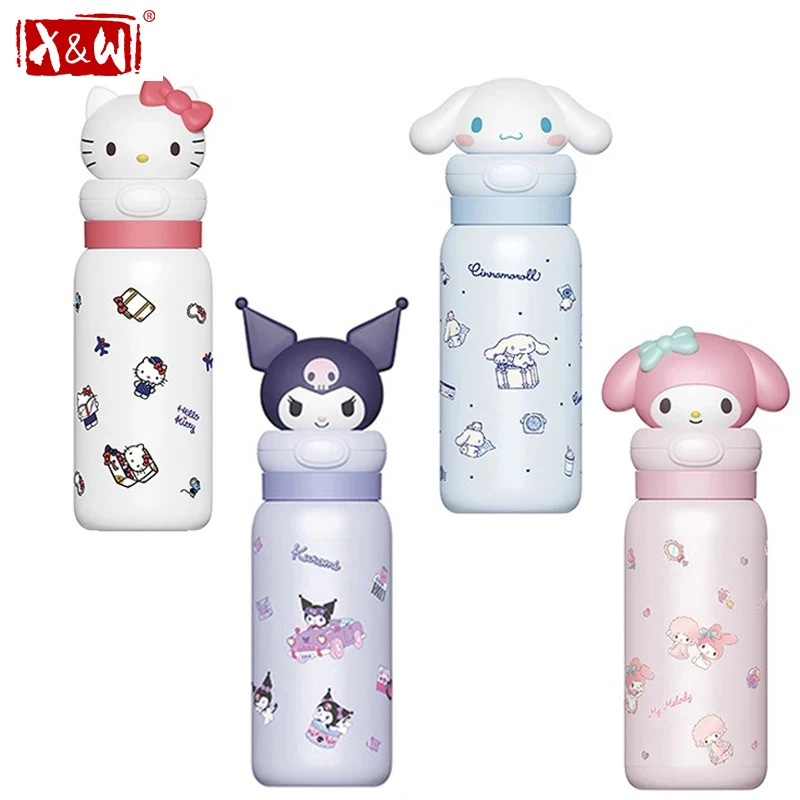 X&W Sanrio Thermos Cup 400ml Cartoon My Melody Stainless Steel Insulated Mug 3D Doll Lid Water Bottles Outdoor Travel Cups
