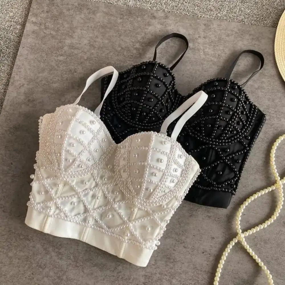 

Fish Bone Top Sexy Pearls Short Chest Binder Lingerie Cotton Tube Bra Camisole Mujer Pearl Camisole Vest